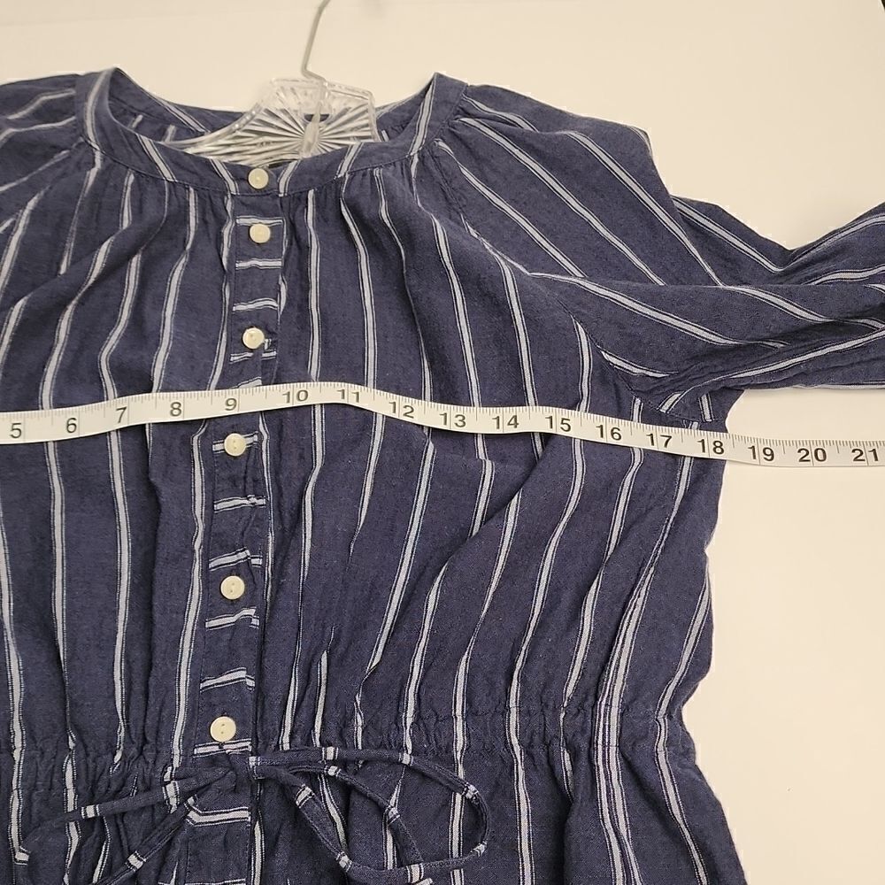 JCREW Linen Blend Denim Top Full Button Front Cinching Waist Contrasting Stripes - Picture 12 of 15